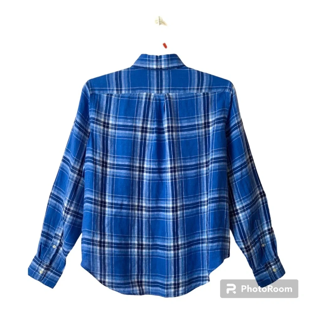 Ralph Lauren Linen Mens Shirt Size Large Blue Plaid - Picture 4 of 4